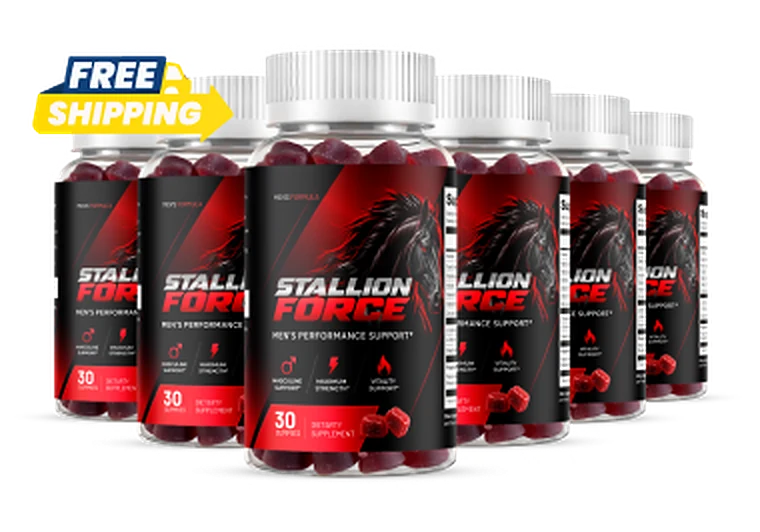 Six bottles of Stallion Force men's performance support gummies